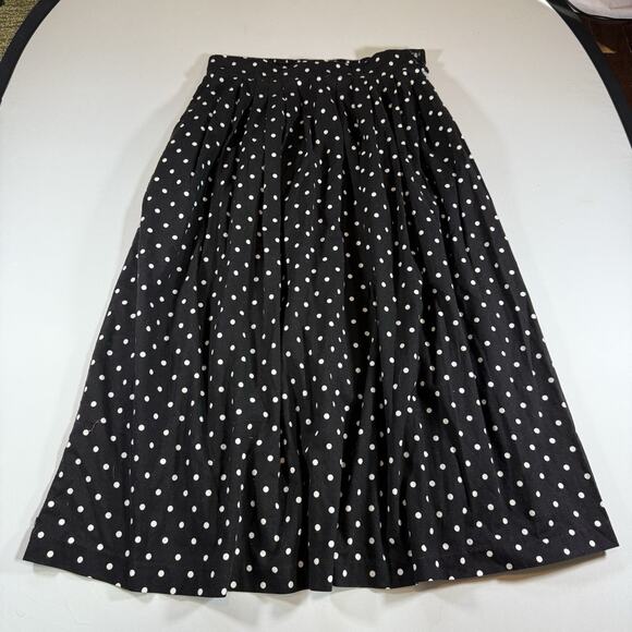 Vintage 90s Polka Dot Pleated Midi A Line Skirt Black White Wms Medium - Picture 1 of 10